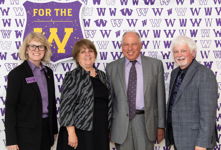 L-R: Interim President Kristi Mindrup, Elaine Goldfarb, President Emeritus Al Goldfarb, & College of Fine Arts and Communication Dean Billy Clow L-R: Interim President Kristi Mindrup, Elaine Goldfarb, President Emeritus Al Goldfarb, & College of Fine Arts and Communication Dean Billy Clow