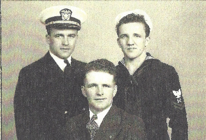 L-R, Bill Grice, Wrenn Grice and Harry Grice. This is the last photo taken of the three Grice brothers. It was taken in Moline on Oct. 20, 1944, three days before Bill left for overseas duty.